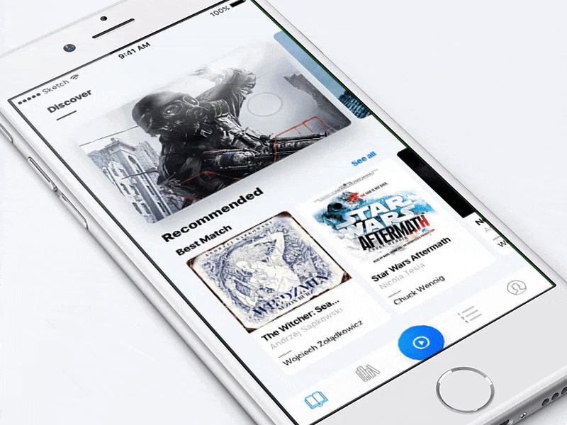 Audiobooks App animation audio audiobook book covers grid iphone mobile music play