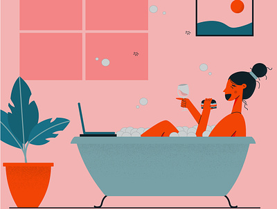 Bath bathing bathtub food habits illustration illustrator weirdo