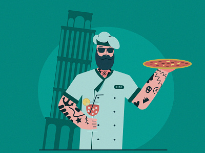 Pizzaiolo aperol badass chef illustration illustrator italian italy pisa tower pizza pizza baker pizziolo