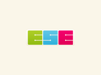 ESE WIP blue dots green letters lines logo red simple typography