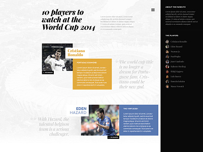 World Cup | Players to watch concept football grid hazard ronaldo side menu soccer sport webdesign world cup
