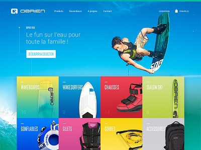 O'Brien blue ecommerce obrien prestashop shop surf wakeboard water wave webdesign