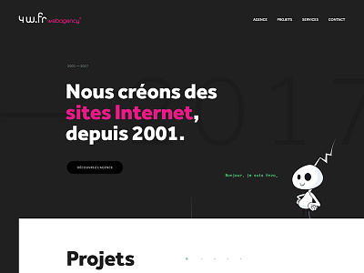 4w.fr — Exploration agency big type black bold dark homepage magenta webdesign website