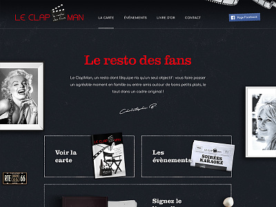 Le Clap'man cinema dark dinner flat lay red restaurant webdesign website