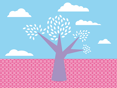 Tree blue design estmont flat illustration oscar pink sky tree white