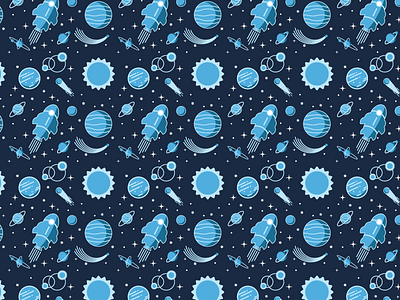 Space rocket blue design estmont flat oscar pattern planets rocket space