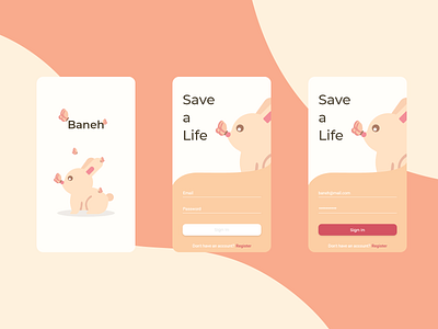 Splash Screen and Sign In Form android ui bunnies bunny logo butterfly illustrator ios ui light lightmode pastels peach pink userinterface
