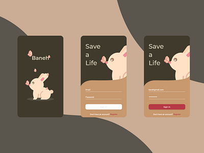 Splash Screen and Sign In Form android ui bunnies bunny logo butterfly illustrator ios ui light lightmode pastels peach