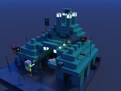 Minecarft Ocean Monument 3d magicavoxel minecraft pixel pixel art voxelart magicavoxel