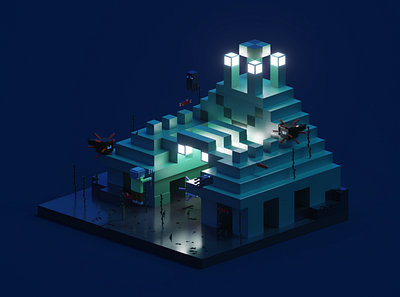 minecraft ocean monument [Redesign] 3d design magicavoxel minecraft monument ocean pixelart voxelart voxels