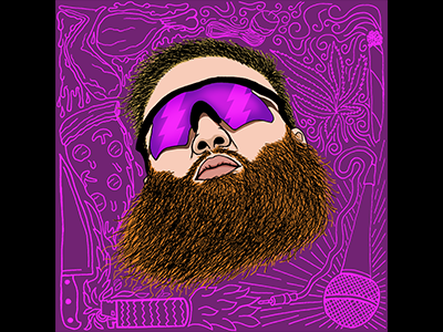 Action Bronson chicken hip hop illustration lighter pink pizza purple rapper sharpie sunglasses