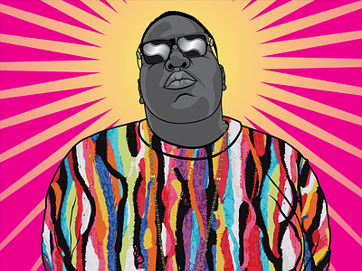 Biggie biggie coogie hip hop illustration illustrator pink rapper shades sunglasses sweater vibrant
