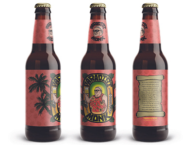 Paradisi Monk Mockup beer bottle bright color illustration label pink