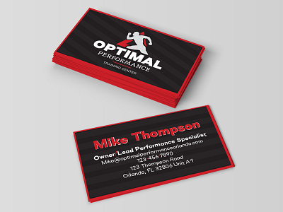 Optimal Performance Business Cards black branding business cards design logo movement performance red training