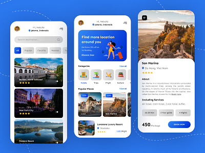 Travel App app blue booking booking app clean concept design destination explore graphic design hotel ios mobile travel trip ui uidesign uiux ux vacation