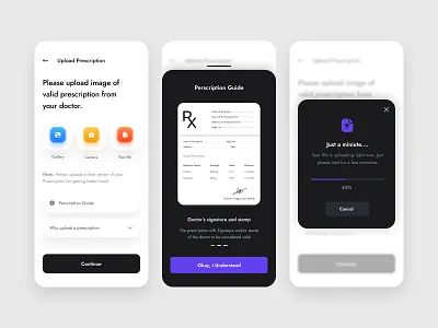 Online Pharmacy - Upload Prescription app app design blue clean concept dailyui design flat health interface ios medical medicine mobile online pharmacy prescription ui uiux upload ux