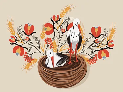 Nest art birds branding card cover culture decor design digital family home illustration national nature nest rastr stork symbolics typography ukraine