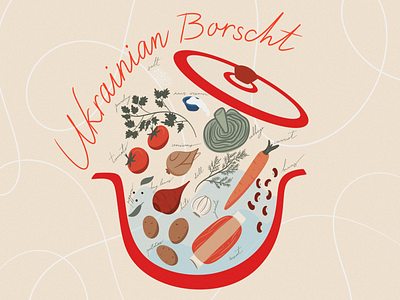 Ukrainian borscht borscht branding card cover culture cute decor design food illustration kitchen national pot print recipe recipebook sticker typography ukraine vegetables