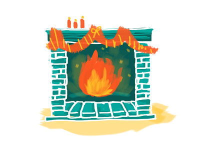 Warm little fireplace brush christmas fireplace watercolour
