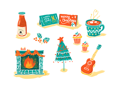 Merry Christmas! brush christmas christmas card fireplace hot chocolate tree watercolour