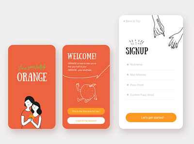 UI design/ORANGE:Find your soul mate app dailyui design flat illustration minimal ui