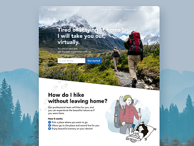 V-HIKE: Virtual hiking service landing page dailyui design flat hiking illustration nature ui web