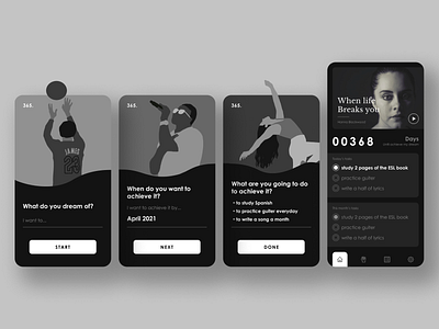365. <app for helping you to achieve your dream> app countdown dailyui design dream flat illustration motivation timer ui