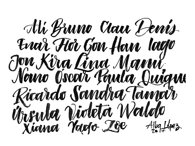 Alphabetical names art brush brushpen calligraphy challenge expressivity letter lettering pentel