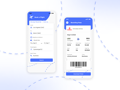 Book a Flight and Boarding Pass Mobile App UI Design