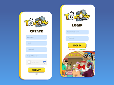 DailyUI #001: ToonTown Rewritten Login/Create dailyui dailyui 001 design mobile mobile design mobile ui