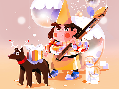 Merry Christmas & Happy 2021 character chritsmas dog illustration nature new year presents