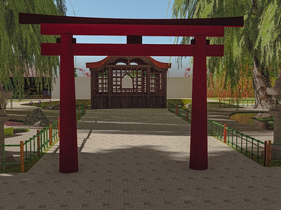 Torii portique japonais illustration zen jardin japonais jardin solaire jardin zen plan 3d portique japonais torii zen zen garden