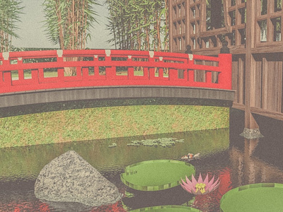 Pont rouge japonais architecture carpe koi jardin japonais jardin zen nénuphars paysagisme plantes aquatiques pont en bois pont japonais pont rouge zen zen gardens