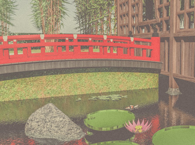 Pont rouge japonais architecture carpe koi jardin japonais jardin zen nénuphars paysagisme plantes aquatiques pont en bois pont japonais pont rouge zen zen gardens