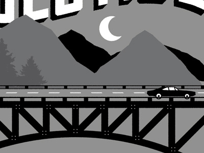 Mileage bridge car hills moon mountains road tree