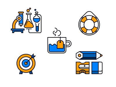 Icons bullseye design eraser goal icons lab lifebuoy pencil sharpener support tea test