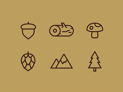 Icon Set acorn icon icons log mountains mushroom pine pine cone