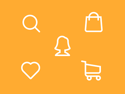 Icon Set account bag cart heart icons search webshop