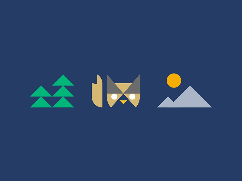 Into The Wild animation fox geometric moon mountains owl pine sun tree triangle