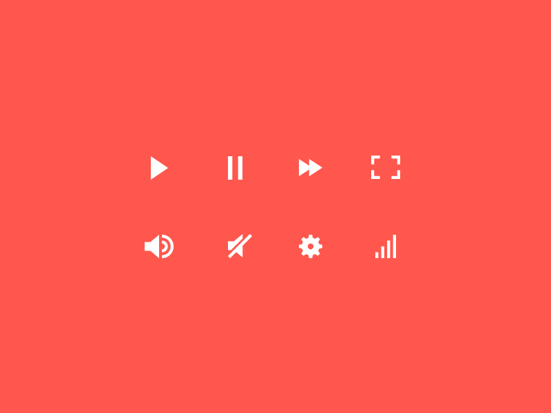 Video Player Icons expand forward full screen grid icon set icons pause play quality settings sound
