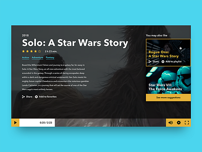 Video Player han solo movie star wars ui ux video player web