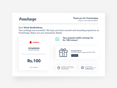 DailyUI #017 - Email Receipt freecharge check dailyui email finance financial freecharge payment receipt recharge report