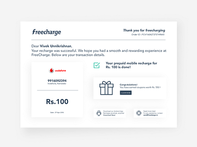 DailyUI #017 - Email Receipt freecharge