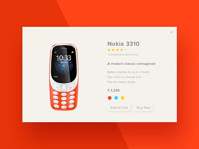 Nokia 3310 cart color design minimal phone product ui ux