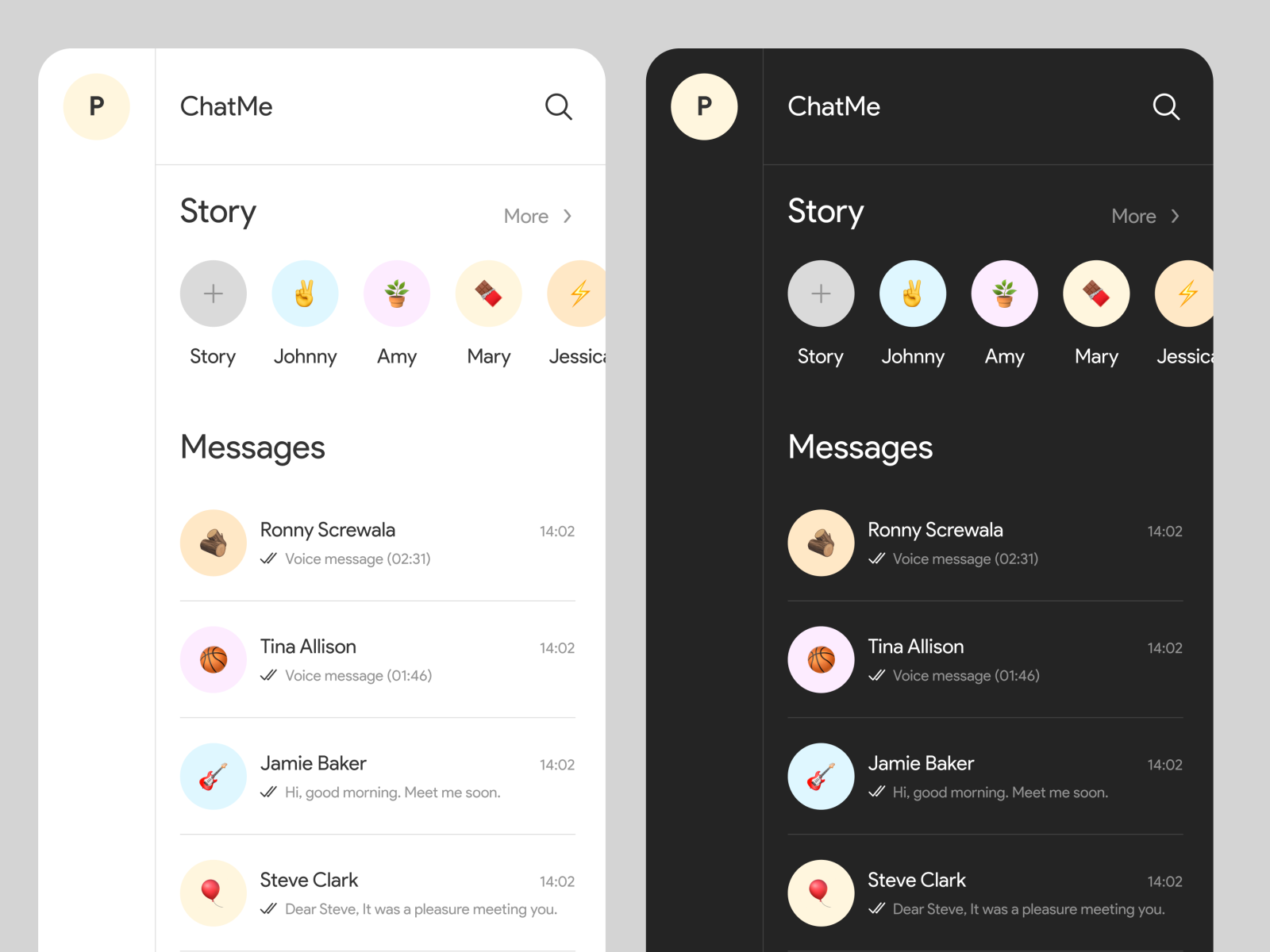 Chat UI - (Light/Dark) mode by Prithvi Murahari on Dribbble