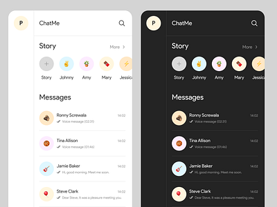 Chat UI - (Light/Dark) mode app chat clean dark mode dashboard design menu menu bar minimal mobile nav bar navigation bar side bar sidebar tab ui ux
