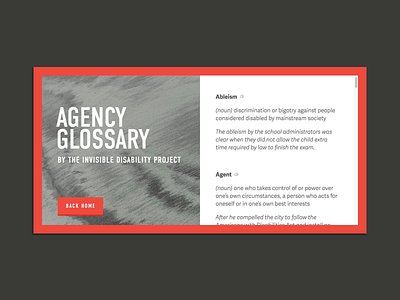 Glossary Design for IDP audio dictionary glossary one page scroll
