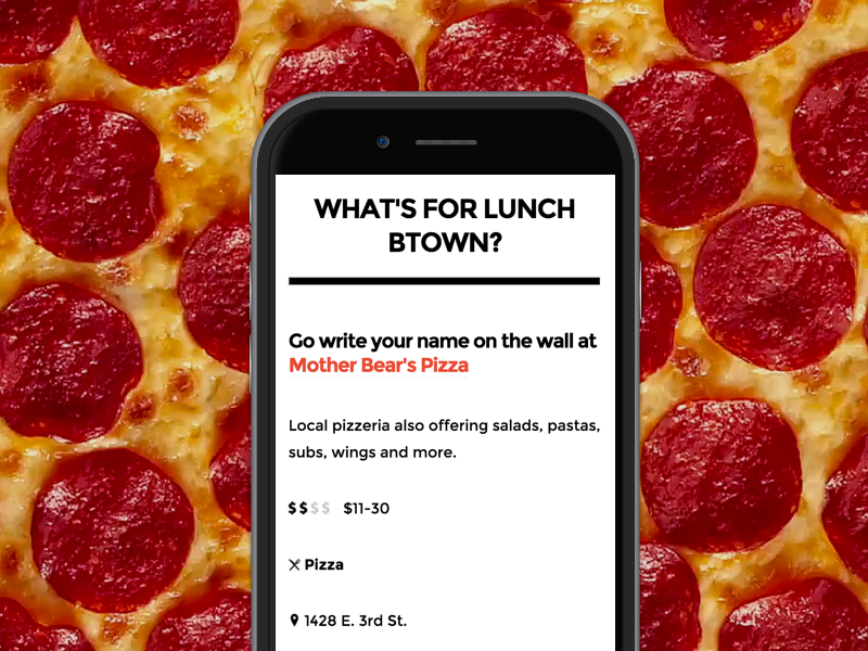 What's for Lunch Btown? pizza food web app lunch