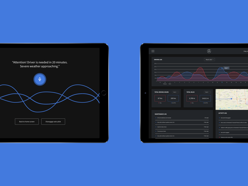 Auto-Pilot User Interface for Mercedes Benz Semi-Trucks dashboard autonomous trucks autonomous semi-trucks otto autonomous cars self-driving auto-pilot auto pilot