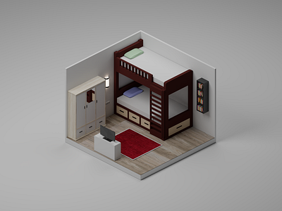 Bedroom Child 3d 3d artist 3d work 3dmodeling cyclesrender design graphicdesign illustration isometric lowpoly